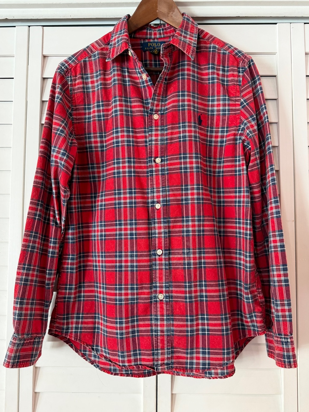 Polo Ralph Lauren Red Blue Plaid Long Sleeve Button Down - Size Youth XL (18-20)
